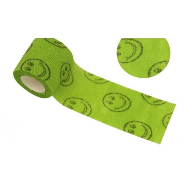 Бинт самоклеючий, з візерунком, еластичний, Coban, зелений смайл, аутоадгезійний бинт, 2,5 см х 4,5 м