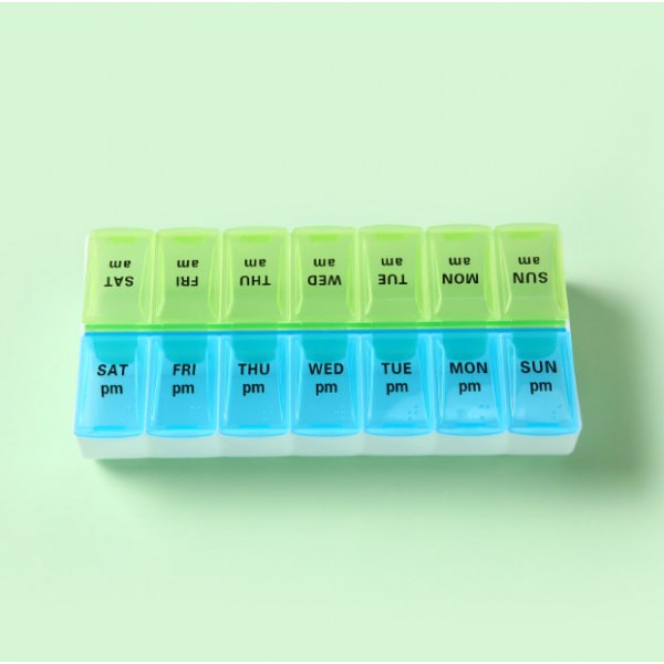 Органайзер для таблеток на 14 відділень, жовто-блакитний, 1 шт