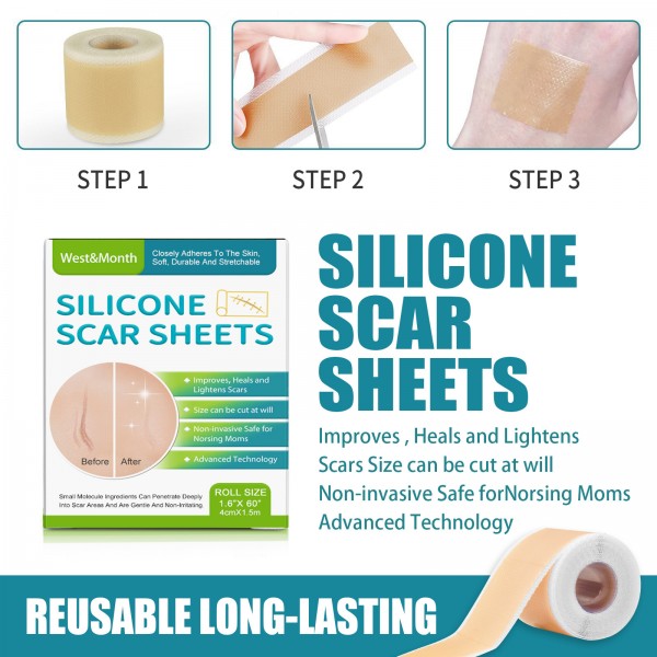 Пластир силіконовий від шрамів та рубців West&Month Silicone Scar Sheets, гель-пластир від шрамів, тілесний, 4 см х 1,5 м