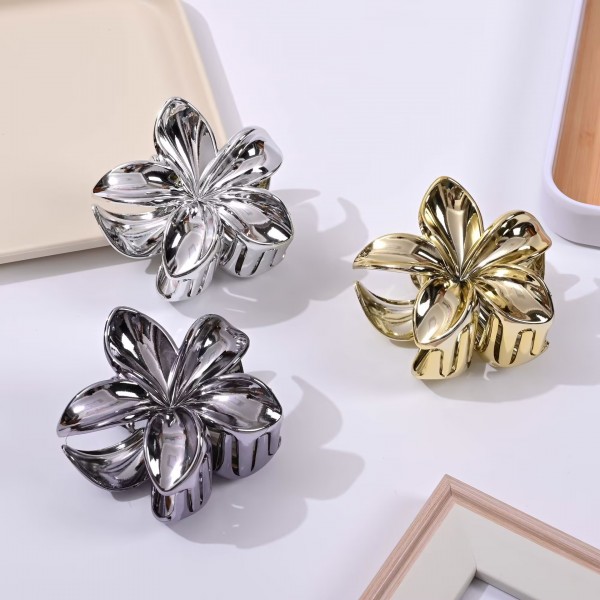 Затискач для волосся «Shiny Metal Flower», прикраса для зачіски, 6 см, 4 кольори