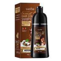 Шампунь для фарбування волосся та маскування сивини SADOER Hair Color Shampoo з кокосовою олією, коричневий, 500 мл