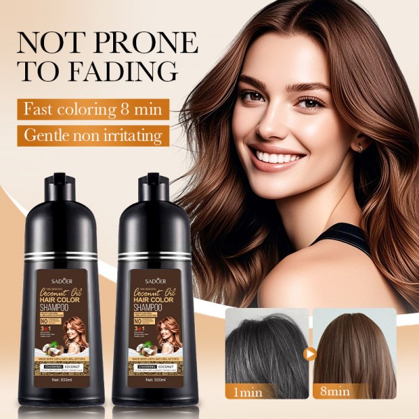 Шампунь для фарбування волосся та маскування сивини SADOER Hair Color Shampoo з кокосовою олією, коричневий, 500 мл Шампунь для фарбування волосся та маскування сивини SADOER Hair Color Shampoo з кокосовою олією, коричневий, 500 мл