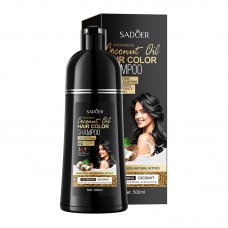 Шампунь для фарбування волосся та маскування сивини SADOER Hair Color Shampoo з кокосовою олією, чорний, 500 мл