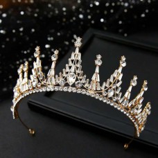 Корона на голову зі стразами та камінням "Royal Crown", прикраса на голову з камінням, золото
