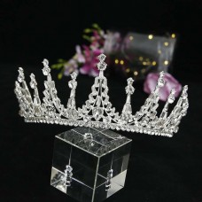 Корона на голову зі стразами та камінням "Royal Crown", прикраса на голову з камінням, срібло