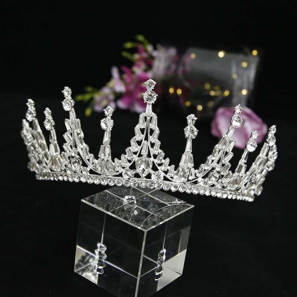 Корона на голову со стразами и камнями "Royal Crown", украшение на голову с камнями, серебро