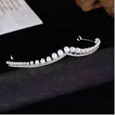 Корона обруч на голову зі стразами та перлами "Bride Pearl", прикраса на голову з камінням та перлами, срібло