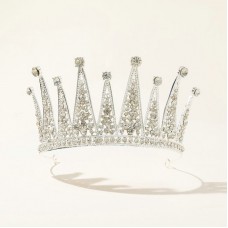 Корона на голову зі стразами та камінням "Luxury Diamond", прикраса на голову з камінням, срібло