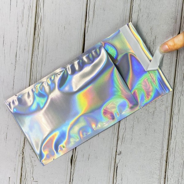 Пакет-саше для пакування, голографічний, з клейкою смужкою, 6х12 + 2 см, 10 шт