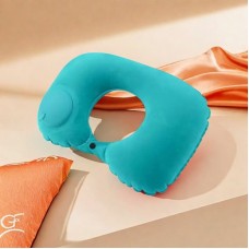 Подушка надувна під голову з помпою, портативна, дорожня подушка підголівник, бірюзовий, 27х47 см