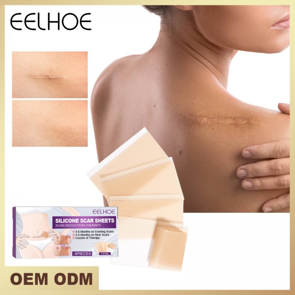 Пластырь силиконовый от шрамов и рубцов EELHOE Silicone Scar Sheets, гель-пластырь от шрамов, телесный, 4х7,5 см, 4 шт