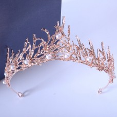 Корона на голову з перлами "Grace", рожеве золото