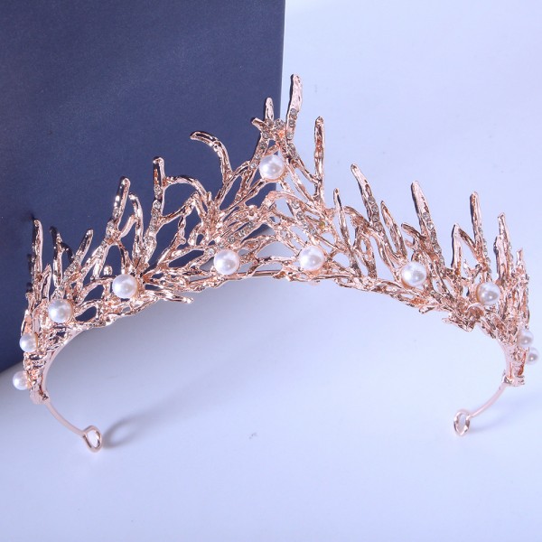 Корона на голову з перлами "Grace", рожеве золото