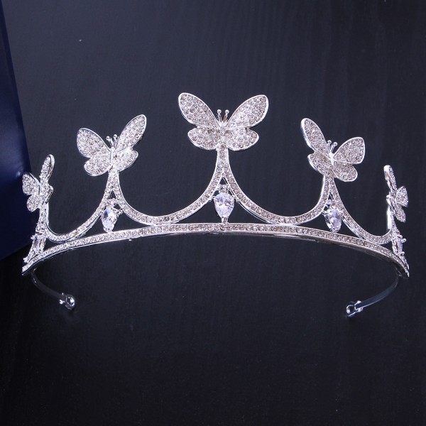 Корона на голову со стразами и камнями "Million butterflies", украшение на голову с бабочками, серебро