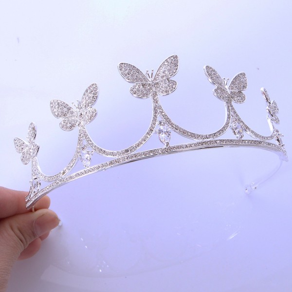 Корона на голову со стразами и камнями "Million butterflies", украшение на голову с бабочками, серебро