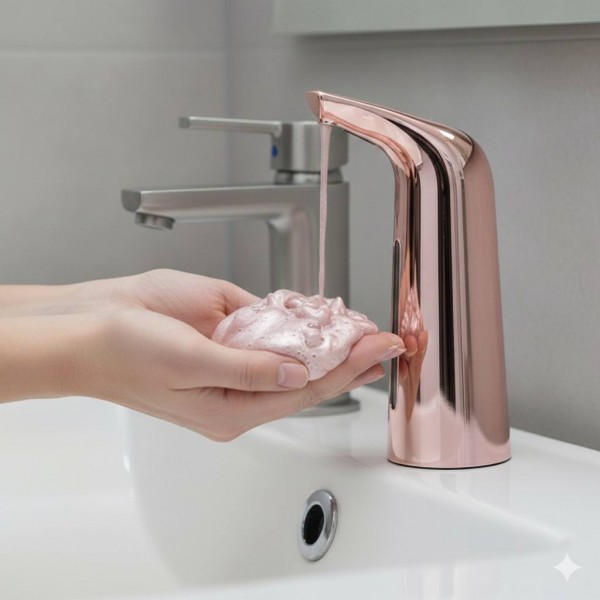 Дозатор сенсорний для рідкого мила, автоматичний, диспенсер, рожевий металік, 400 мл