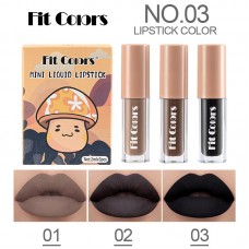 Блиск для губ матовий стійкий в наборі з 3 кольорів FIT COLORS, набір матових рідких помад для губ, 2 мл х 3