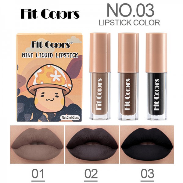 Блиск для губ матовий стійкий в наборі з 3 кольорів FIT COLORS, набір матових рідких помад для губ, 2 мл х 3
