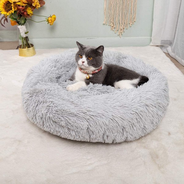 Лежак для собак та котів, плюшевий килимок для домашніх тварин, сірий, 60х60х18 см