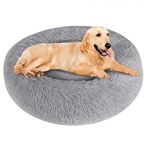 Лежак для собак та котів, плюшевий килимок для домашніх тварин, сірий, 60х60х18 см