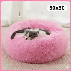 Лежак для собак та котів, плюшевий килимок для домашніх тварин, рожевий, 60х60х18 см