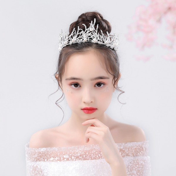 Корона на голову со стразами "Girls Fashion Crown", украшение на голову с камнями, серебро