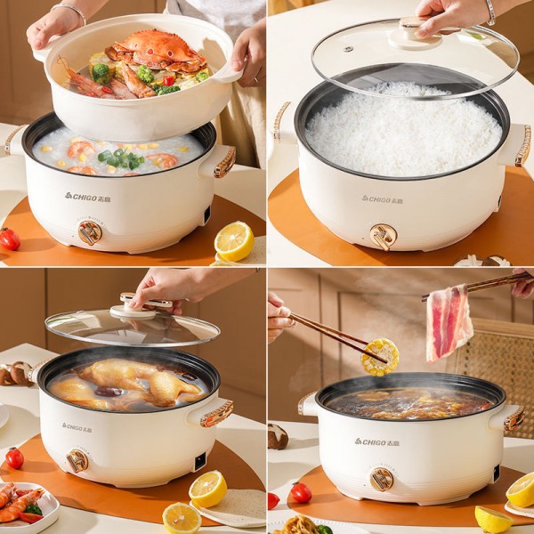 Каструля електрична з механічним управлінням, багатофункціональна електрична каструля, біла, 3,5 л