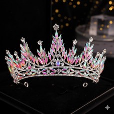 Корона на голову зі стразами та камінням "Crystal Shine Bright", прикраса на голову з перламутровим камінням, срібло