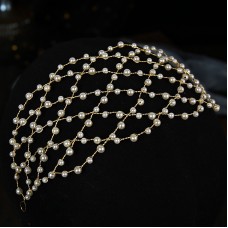 Обруч-сітка для волосся з перлами "Pearl Sryle", сітчаста пов'язка на голову, золото