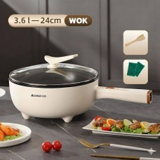 Вок електричний з довгою ручкою, сковорідка-вок, механічна пательня, біла, 3,6 л