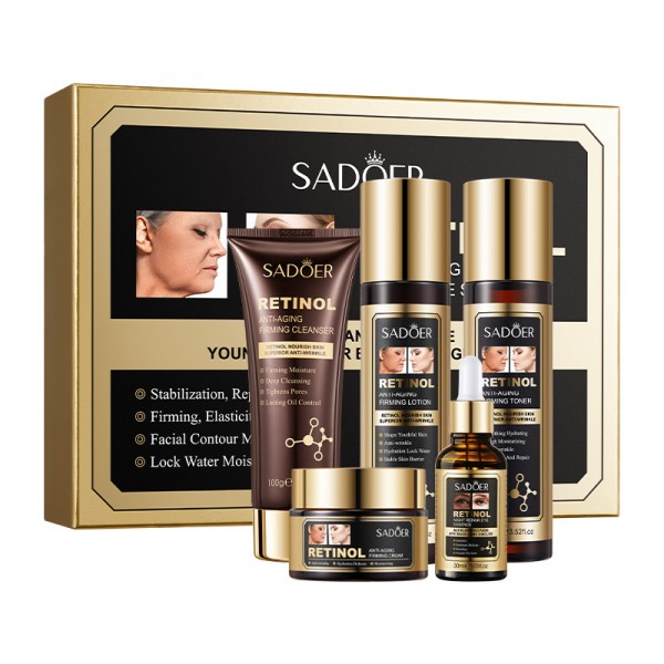 Подарочный набор по уходу за кожей лица с ретинолом SADOER Anti-Aging Firming 5-Piece Set, антивозрастной, 5 средств