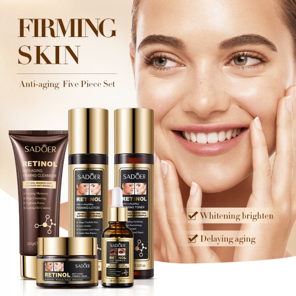 Подарочный набор по уходу за кожей лица с ретинолом SADOER Anti-Aging Firming 5-Piece Set, антивозрастной, 5 средств