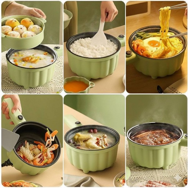 Каструля електрична з антипригарним покриттям та пароваркою, зелена, 2 л