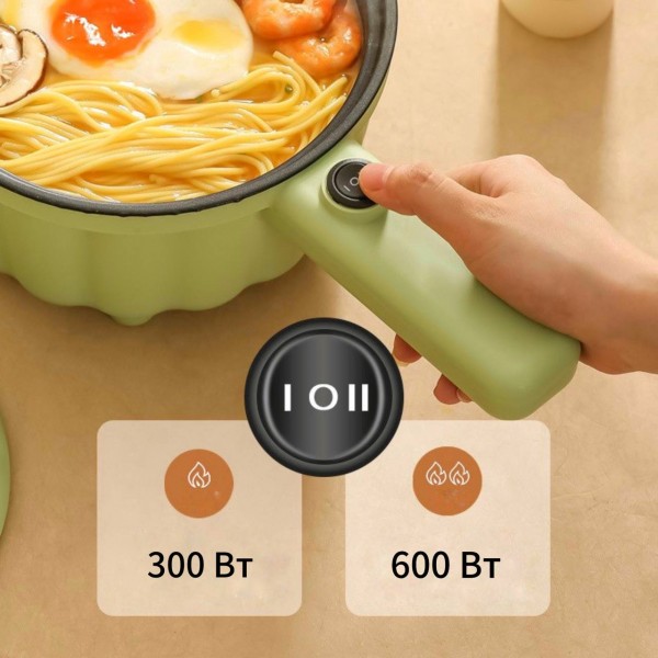 Каструля електрична з антипригарним покриттям та пароваркою, зелена, 2 л