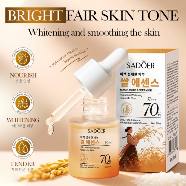 Сыворотка отбеливающая  для лица с экстрактом риса SADOER Rice Essence Whitening Repair Serum, с ниацинамидом и керамидами, 30 мл