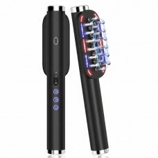 Гребінець електричний масажний для масажу шкіри голови та росту волосся з EMS, LED світлом і розпилювачем, чорний