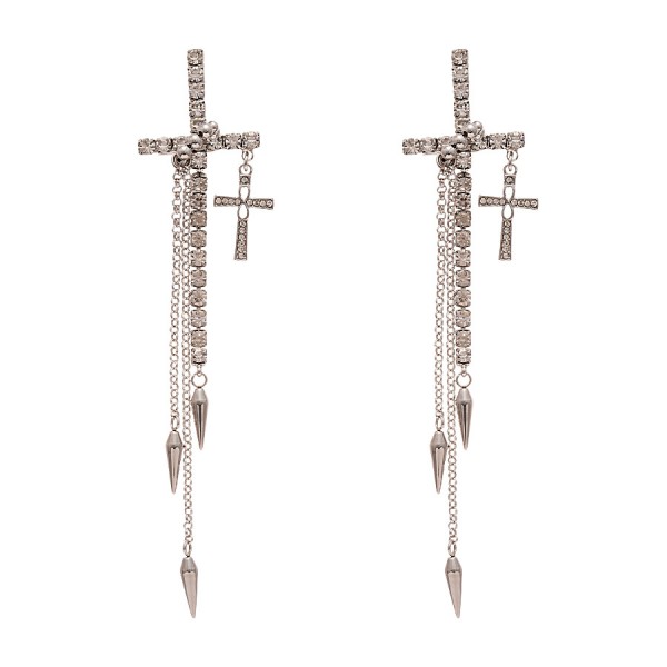 Сережки зі стразами у формі хреста з довгою китицею "New Style", срібло