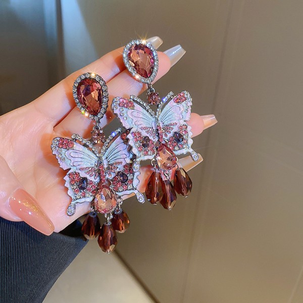 Сережки зі стразами та камінням у формі метелика "Butterfly", срібло Сережки зі стразами та камінням у формі метелика "Butterfly", срібло