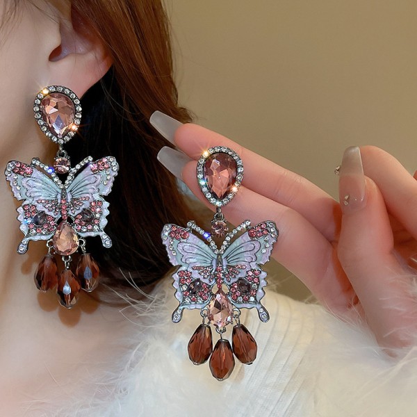 Сережки зі стразами та камінням у формі метелика "Butterfly", срібло Сережки зі стразами та камінням у формі метелика "Butterfly", срібло