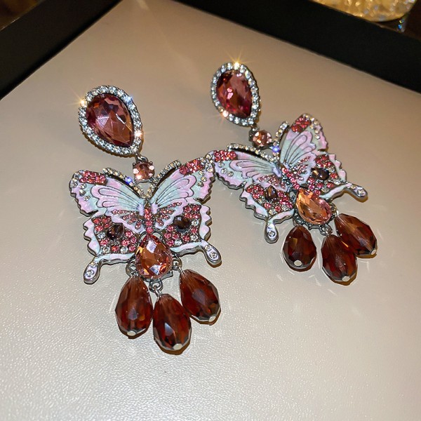 Сережки зі стразами та камінням у формі метелика "Butterfly", срібло Сережки зі стразами та камінням у формі метелика "Butterfly", срібло