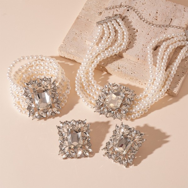 Серьги с кристаллами "Crystal Pearl", серебро