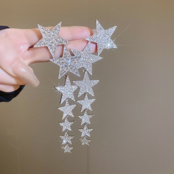 Сережки зі стразами у формі зірок "Stars", срібло