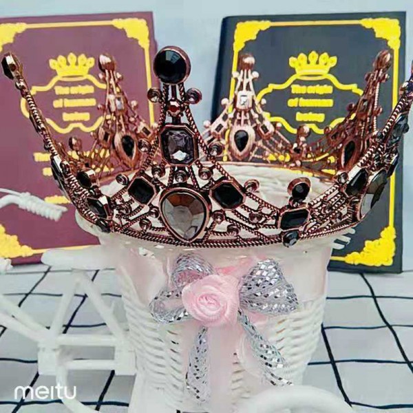 Корона на голову з чорним камінням  "Barocco Style", прикраса на голову, бронза