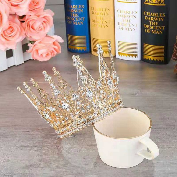 Корона на голову зі стразами  "1001 Diamond", прикраса на голову з камінням, золото