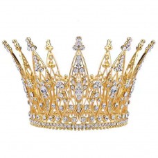 Корона на голову зі стразами  "1001 Diamond", прикраса на голову з камінням, золото