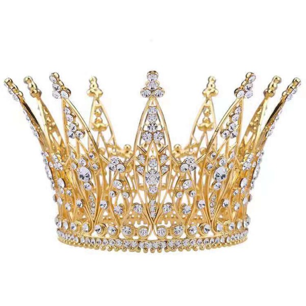 Корона на голову зі стразами  "1001 Diamond", прикраса на голову з камінням, золото