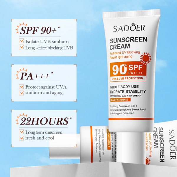 Крем солнцезащитный SADOER Sunscreen Cream SPF PA+++ 90, отбеливающий, с защитой от УФ-лучей, 50 мл