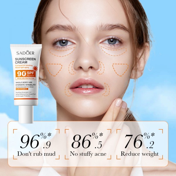 Крем солнцезащитный SADOER Sunscreen Cream SPF PA+++ 90, отбеливающий, с защитой от УФ-лучей, 50 мл
