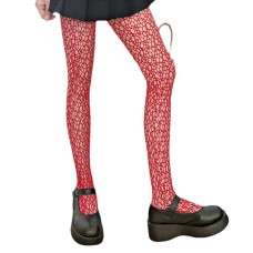 Колготи мереживні жіночі в сітку, ажурні жіночі панчохи, колготи в сіточку, червоні, S - L