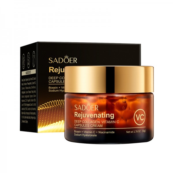 Крем для лица с витамином С и коллагеном SADOER Rejuvenating Deep Collagen Vitamin C Capsules Cream, увлажняющий капсульный крем, 50 г